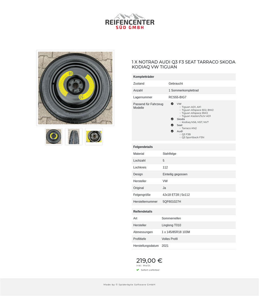 1 X NOTRAD AUDI Q3 F3 SEAT TARRACO SKODA KODIAQ VW TIGUAN #1WFV – Bild 4