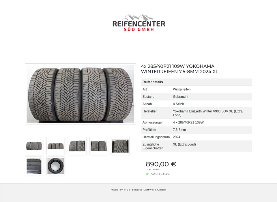 4x 285/40R21 109W YOKOHAMA WINTERREIFEN 7,5-8MM 2024 XL #1SCU – Bild 8