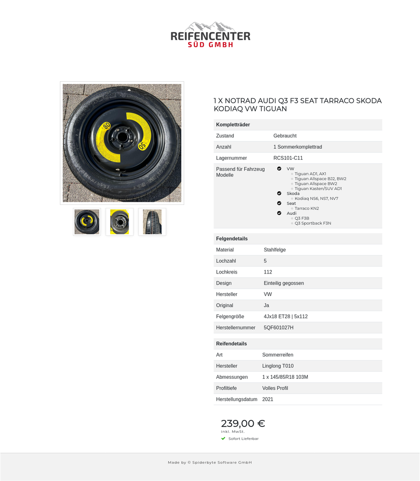 1 X NOTRAD AUDI Q3 F3 SEAT TARRACO SKODA KODIAQ VW TIGUAN #1WVB – Bild 4