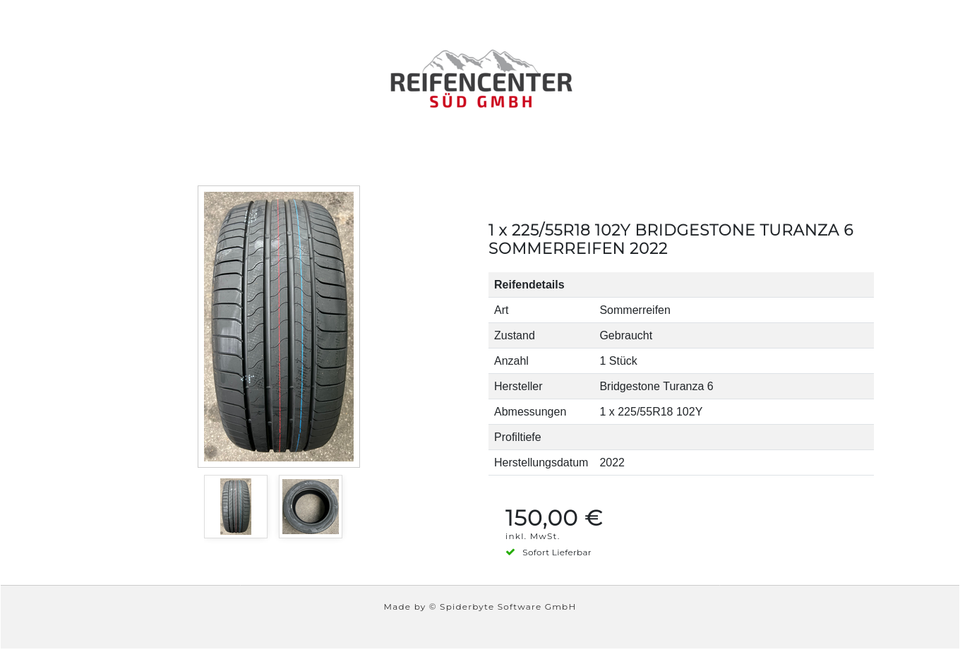 1 x 225/55R18 102Y BRIDGESTONE TURANZA 6 SOMMERREIFEN 2022 #1P2X – Bild 3