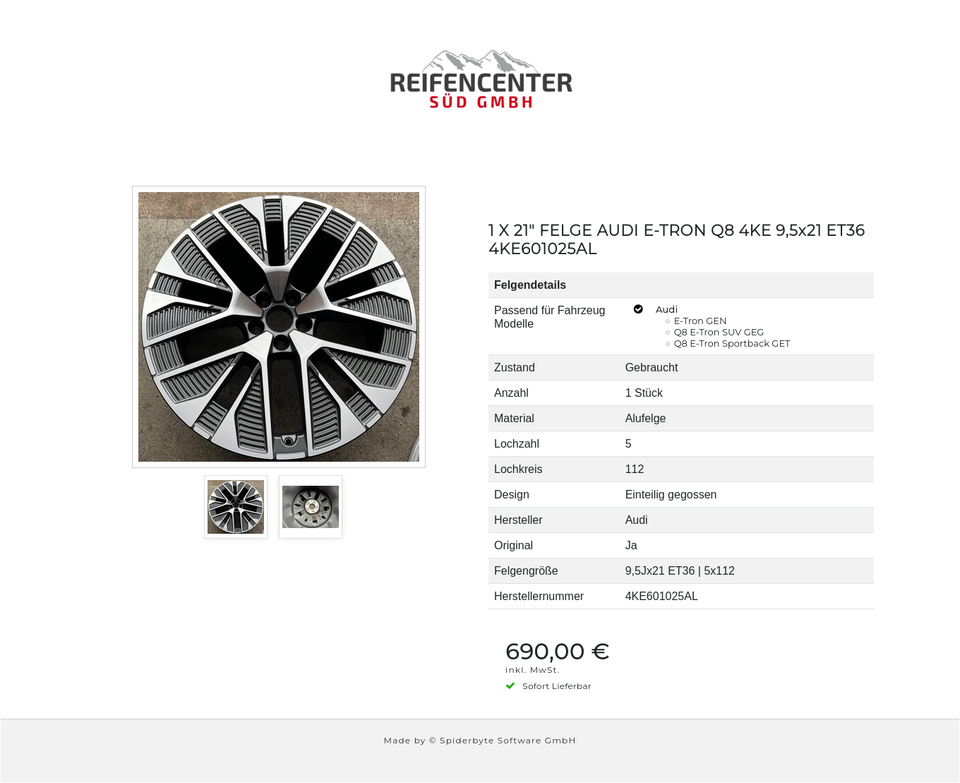 1 X 21" FELGE AUDI E-TRON Q8 4KE 9,5x21 ET36 4KE601025AL #1X6H – Bild 3