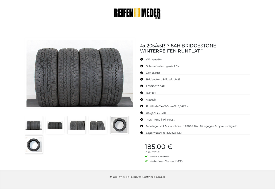 4x 205/45R17 84H BRIDGESTONE WINTERREIFEN RUNFLAT * #1C1P – Bild 7