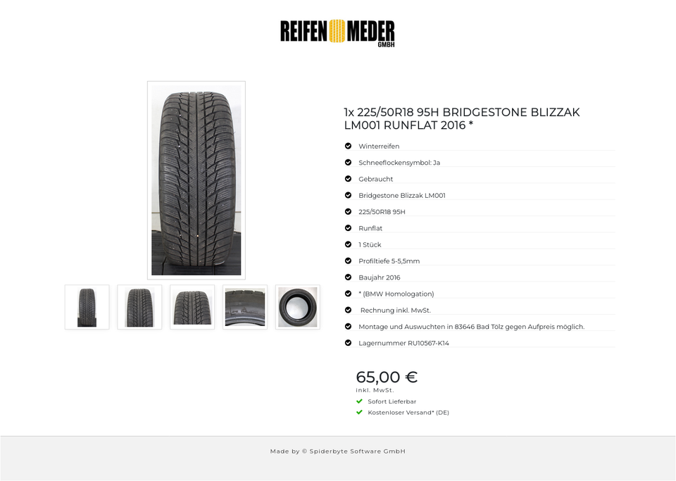 1x 225/50R18 95H BRIDGESTONE BLIZZAK LM001 RUNFLAT 2016 * #1QOZ – Bild 6