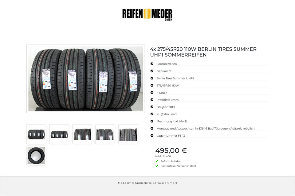 4x 275/45R20 110W BERLIN TIRES SUMMER UHP1 SOMMERREIFEN #1M2E – Bild 7