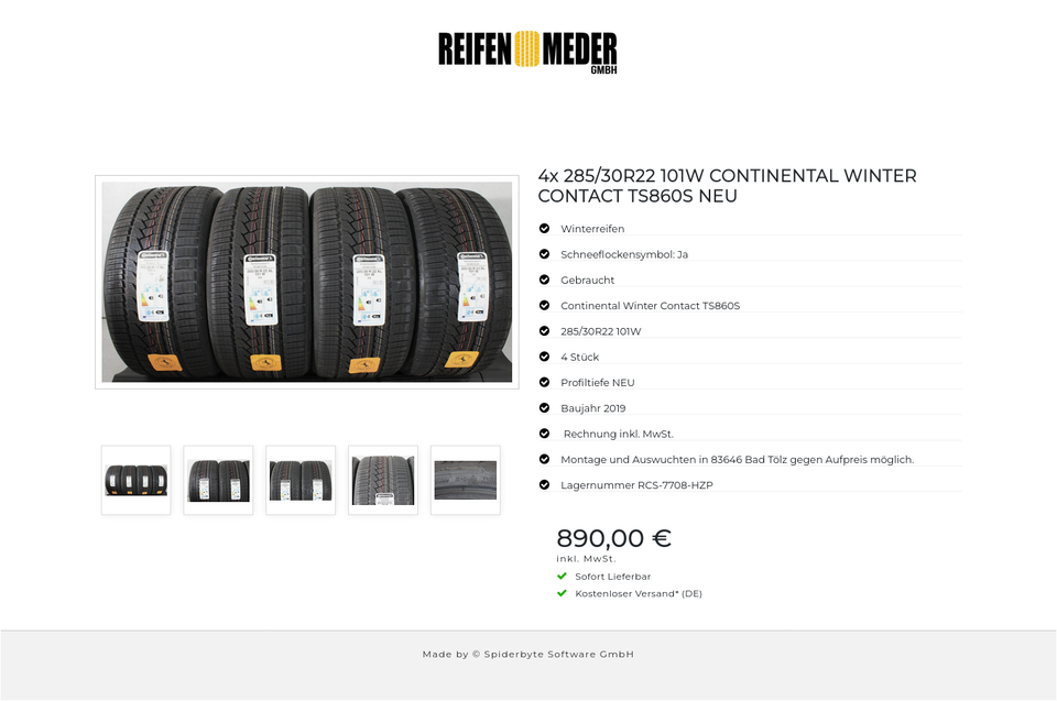 4x 285/30R22 101W CONTINENTAL WINTER CONTACT TS860S NEU #236F – Bild 6