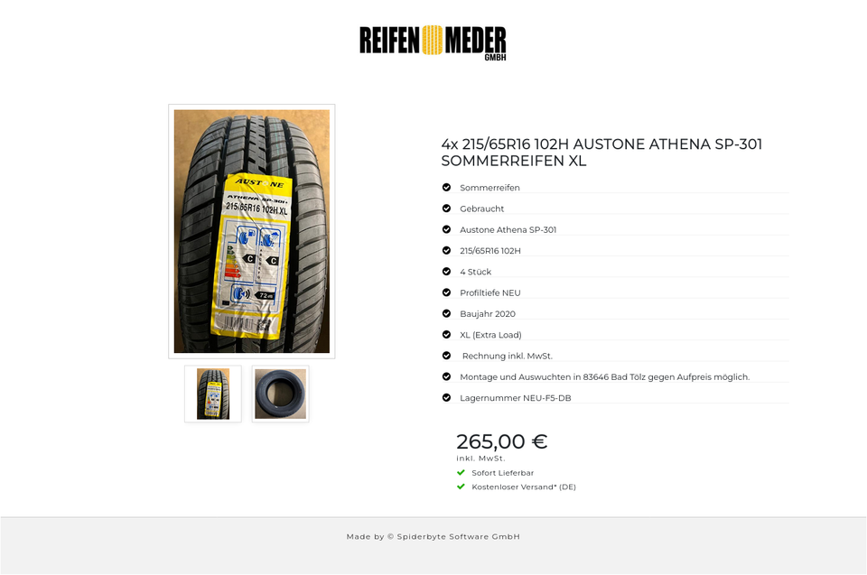 4x 215/65R16 102H AUSTONE ATHENA SP-301 SOMMERREIFEN XL #9755 – Bild 3