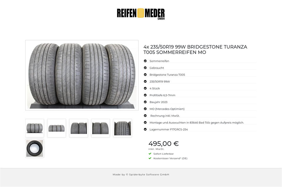 4x 235/50R19 99W BRIDGESTONE TURANZA T005 SOMMERREIFEN MO #1I0I – Bild 7