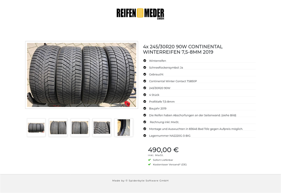 4x 245/30R20 90W CONTINENTAL WINTERREIFEN 7,5-8MM 2019 #3318 – Bild 6