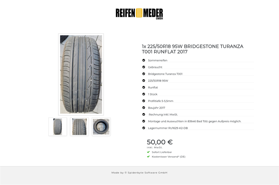 1x 225/50R18 95W BRIDGESTONE TURANZA T001 RUNFLAT 2017 #6980 – Bild 4