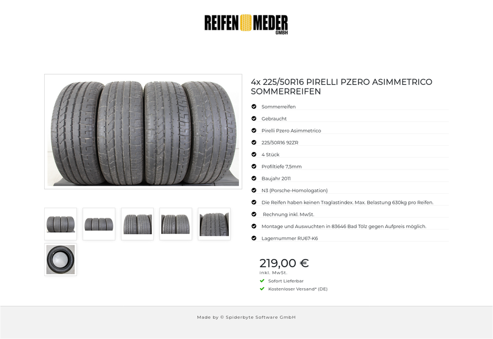 4x 225/50R16 PIRELLI PZERO ASIMMETRICO SOMMERREIFEN #1MFO – Bild 7