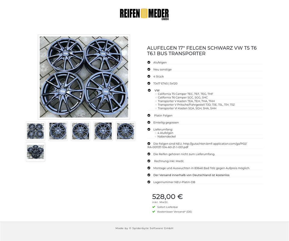 ALUFELGEN 17" FELGEN SCHWARZ VW T5 T6 T6.1 BUS TRANSPORTER #11LB – Bild 7