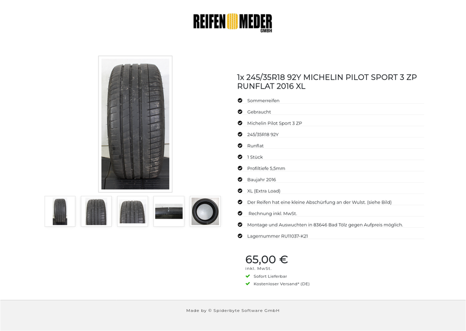 1x 245/35R18 92Y MICHELIN PILOT SPORT 3 ZP RUNFLAT 2016 XL #1U0B – Bild 6