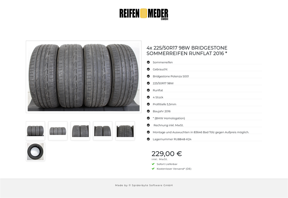 4x 225/50R17 98W BRIDGESTONE SOMMERREIFEN RUNFLAT 2016 * #1IXV – Bild 7