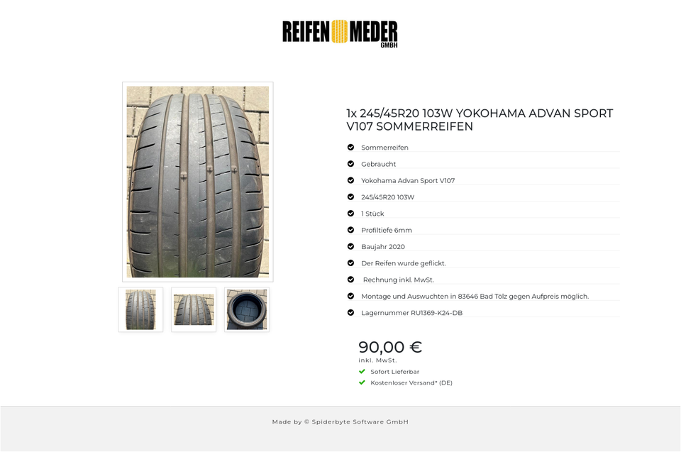 1x 245/45R20 103W YOKOHAMA ADVAN SPORT V107 SOMMERREIFEN #4165 – Bild 4