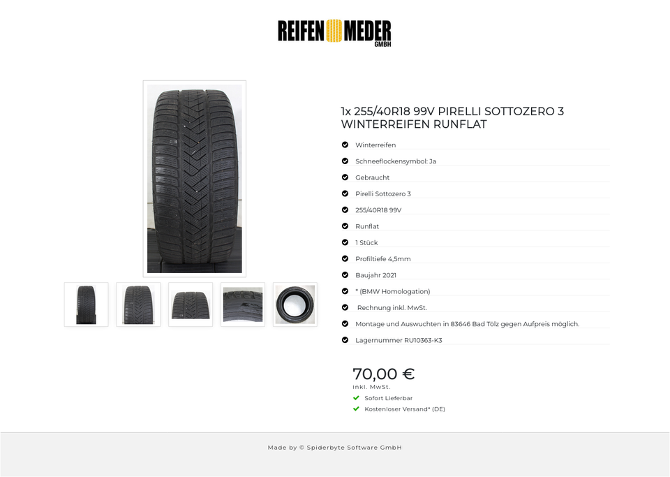 1x 255/40R18 99V PIRELLI SOTTOZERO 3 WINTERREIFEN RUNFLAT #1PLM – Bild 6