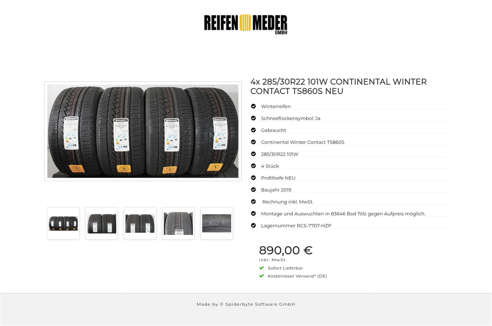 4x 285/30R22 101W CONTINENTAL WINTER CONTACT TS860S NEU #236H – Bild 6