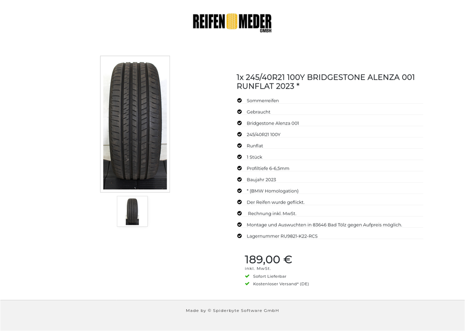 1x 245/40R21 100Y BRIDGESTONE ALENZA 001 RUNFLAT 2023 * #1OBE – Bild 2