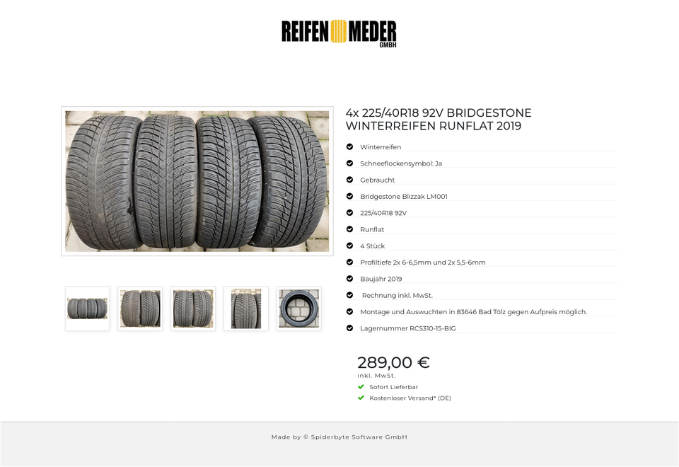 4x 225/40R18 92V BRIDGESTONE WINTERREIFEN RUNFLAT 2019 #8056 – Bild 6