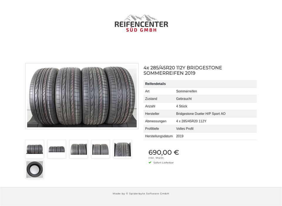 4x 285/45R20 112Y BRIDGESTONE SOMMERREIFEN 2019 #1XFL – Bild 7