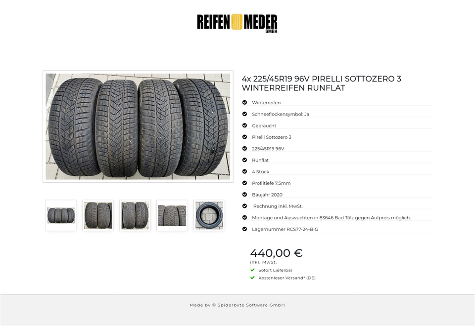 4x 225/45R19 96V PIRELLI SOTTOZERO 3 WINTERREIFEN RUNFLAT #3782 – Bild 6