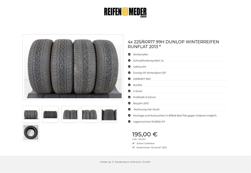 4x 225/60R17 99H DUNLOP WINTERREIFEN RUNFLAT 2013 * #19VO – Bild 7