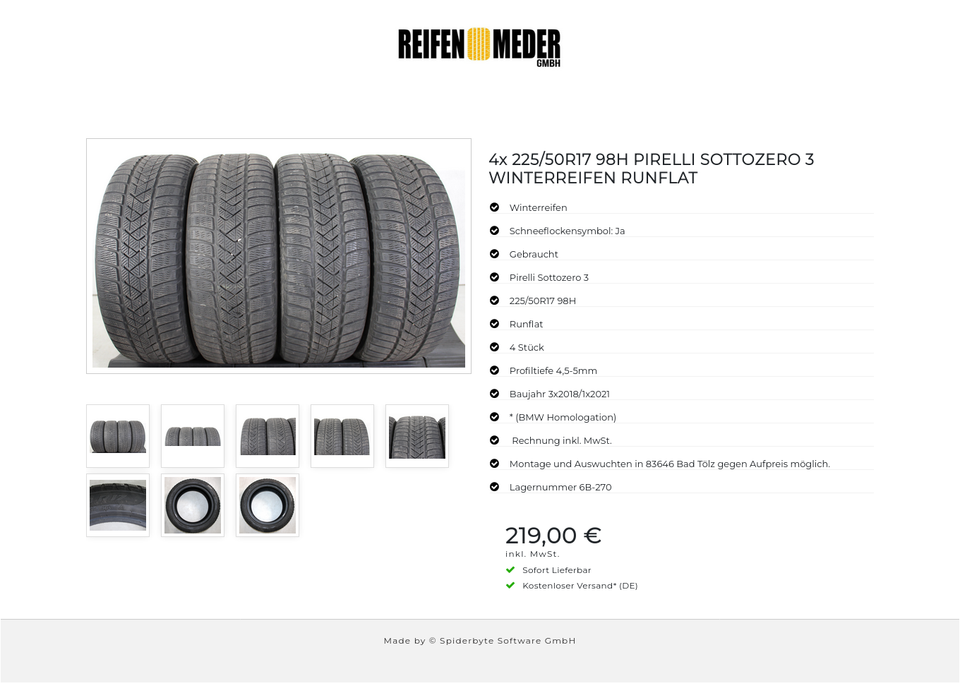 4x 225/50R17 98H PIRELLI SOTTOZERO 3 WINTERREIFEN RUNFLAT #1QCZ – Bild 9