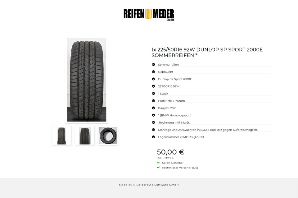 1x 225/50R16 92W DUNLOP SP SPORT 2000E SOMMERREIFEN * #14XX – Bild 4