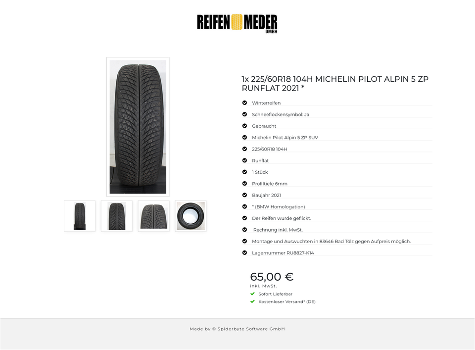 1x 225/60R18 104H MICHELIN PILOT ALPIN 5 ZP RUNFLAT 2021 * #1IWW – Bild 5