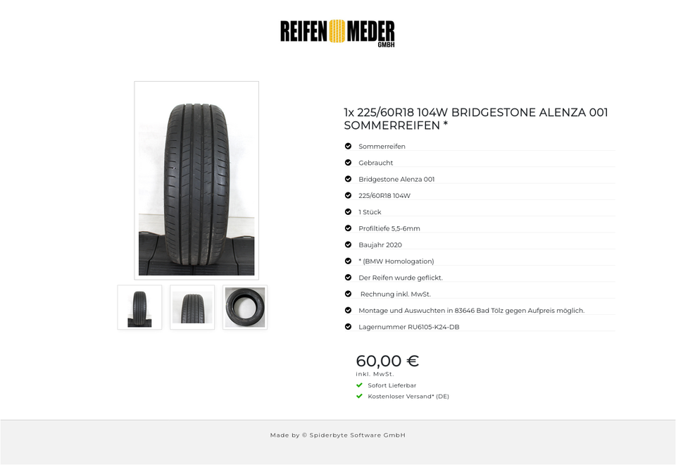 1x 225/60R18 104W BRIDGESTONE ALENZA 001 SOMMERREIFEN * #18FF – Bild 4