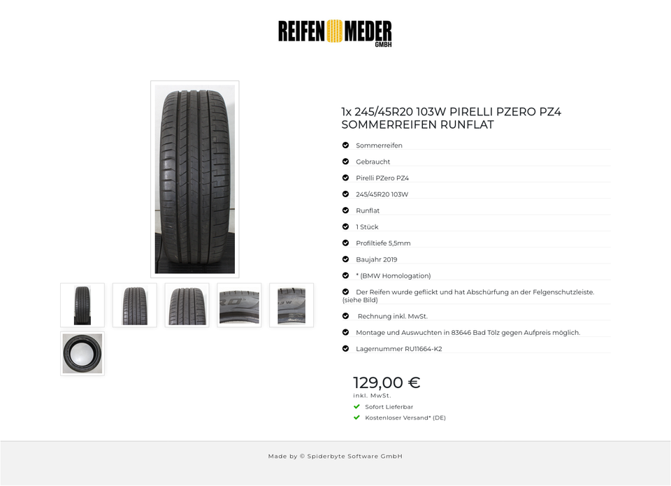 1x 245/45R20 103W PIRELLI PZERO PZ4 SOMMERREIFEN RUNFLAT #1YMN – Bild 7