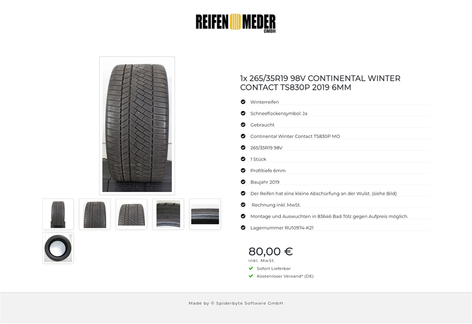 1x 265/35R19 98V CONTINENTAL WINTER CONTACT TS830P 2019 6MM #1TMG – Bild 7