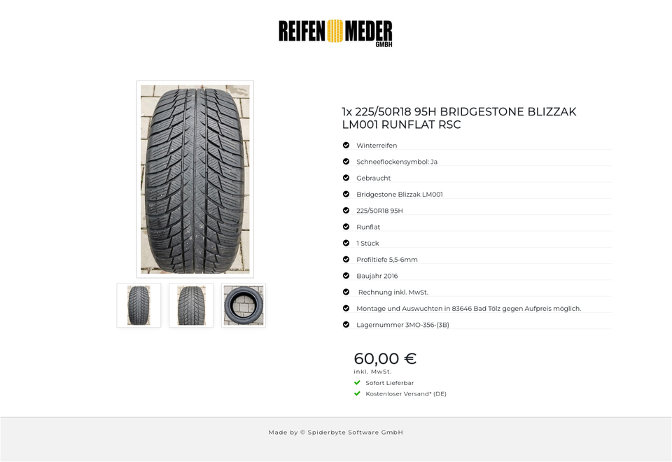 1x 225/50R18 95H BRIDGESTONE BLIZZAK LM001 RUNFLAT RSC #10EQ – Bild 4