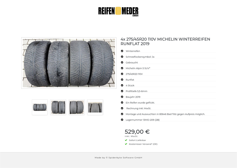 4x 275/45R20 110V MICHELIN WINTERREIFEN RUNFLAT 2019 #5010 – Bild 5