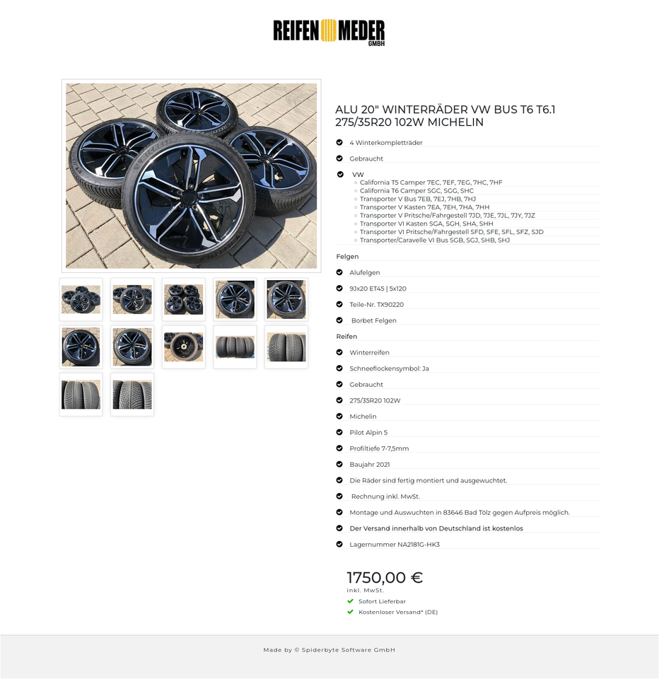 ALU 20" WINTERRÄDER VW BUS T6 T6.1 275/35R20 102W MICHELIN #101Y – Bild 13