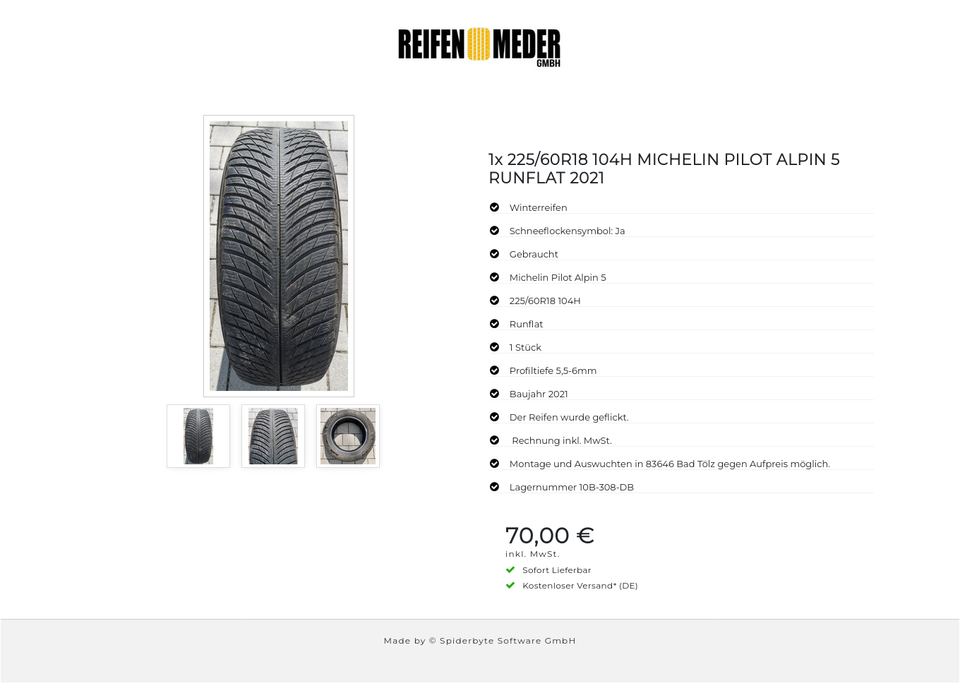 1x 225/60R18 104H MICHELIN PILOT ALPIN 5 RUNFLAT 2021 #13VM – Bild 4