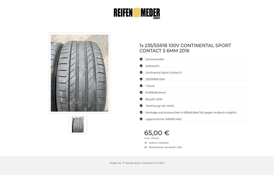 1x 235/55R18 100V CONTINENTAL SPORT CONTACT 5 6MM 2016 #1LCE – Bild 2