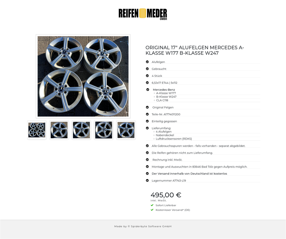 ORIGINAL 17" ALUFELGEN MERCEDES A-KLASSE W177 B-KLASSE W247 #1QUN – Bild 6