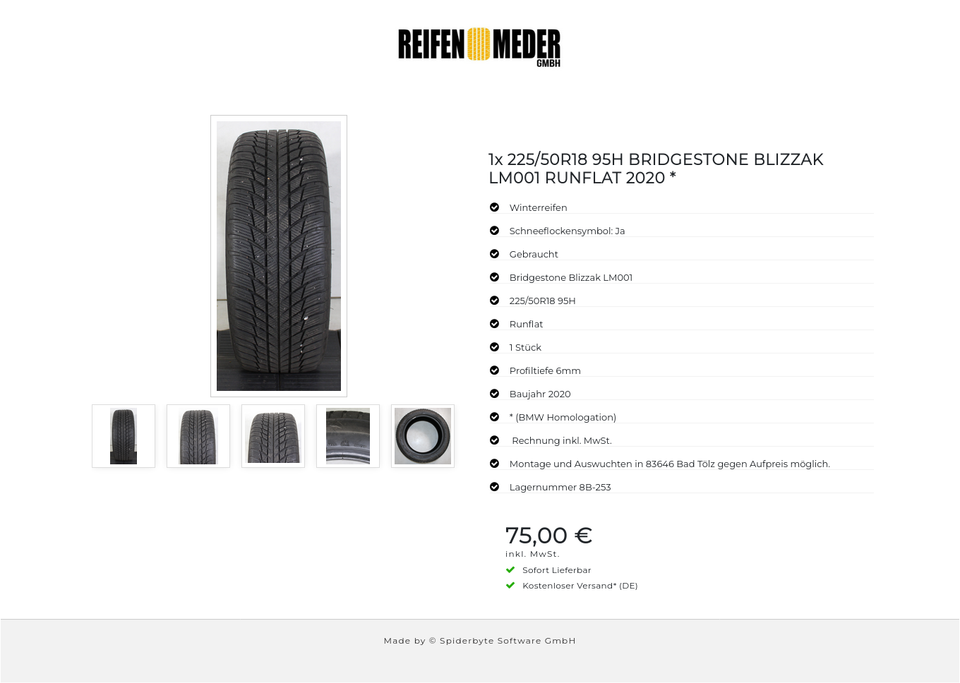 1x 225/50R18 95H BRIDGESTONE BLIZZAK LM001 RUNFLAT 2020 * #1TBN – Bild 6