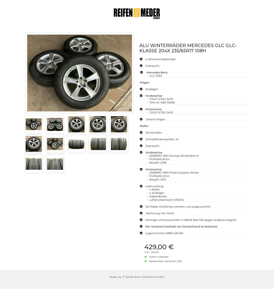 ALU WINTERRÄDER MERCEDES GLC GLC-KLASSE 204X 235/65R17 108H #9060 – Bild 13