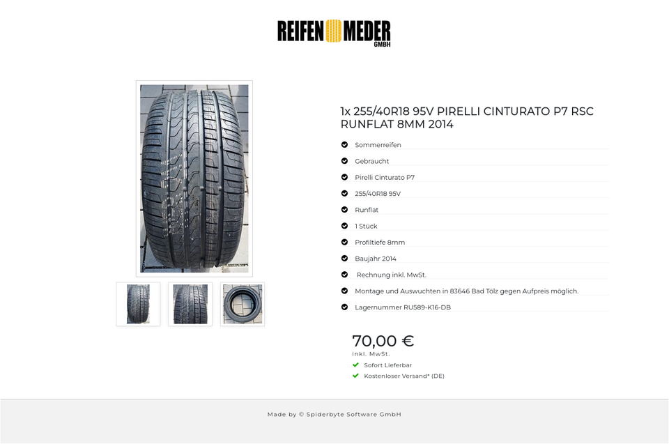 1x 255/40R18 95V PIRELLI CINTURATO P7 RSC RUNFLAT 8MM 2014 #2435 – Bild 4