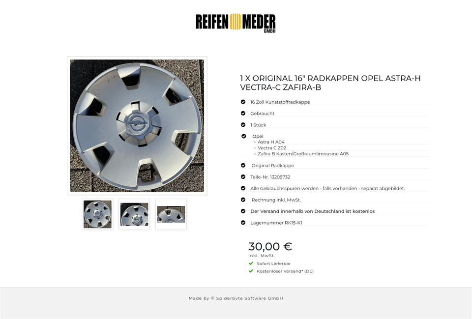 1 X ORIGINAL 16" RADKAPPEN OPEL ASTRA-H VECTRA-C ZAFIRA-B #1T8A – Bild 4