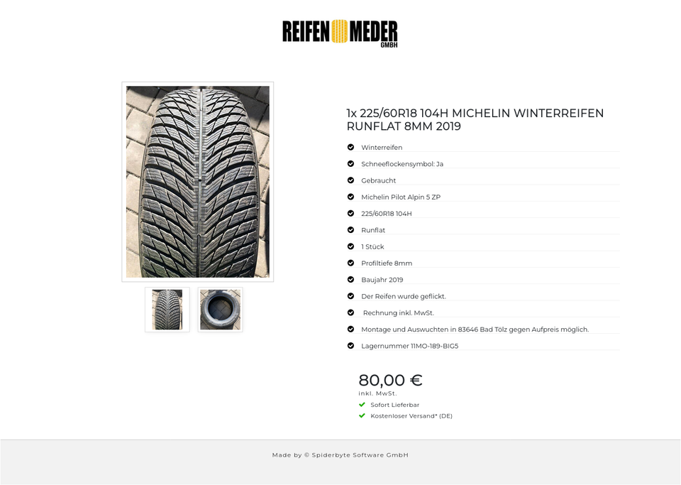 1x 225/60R18 104H MICHELIN WINTERREIFEN RUNFLAT 8MM 2019 #5659 – Bild 3