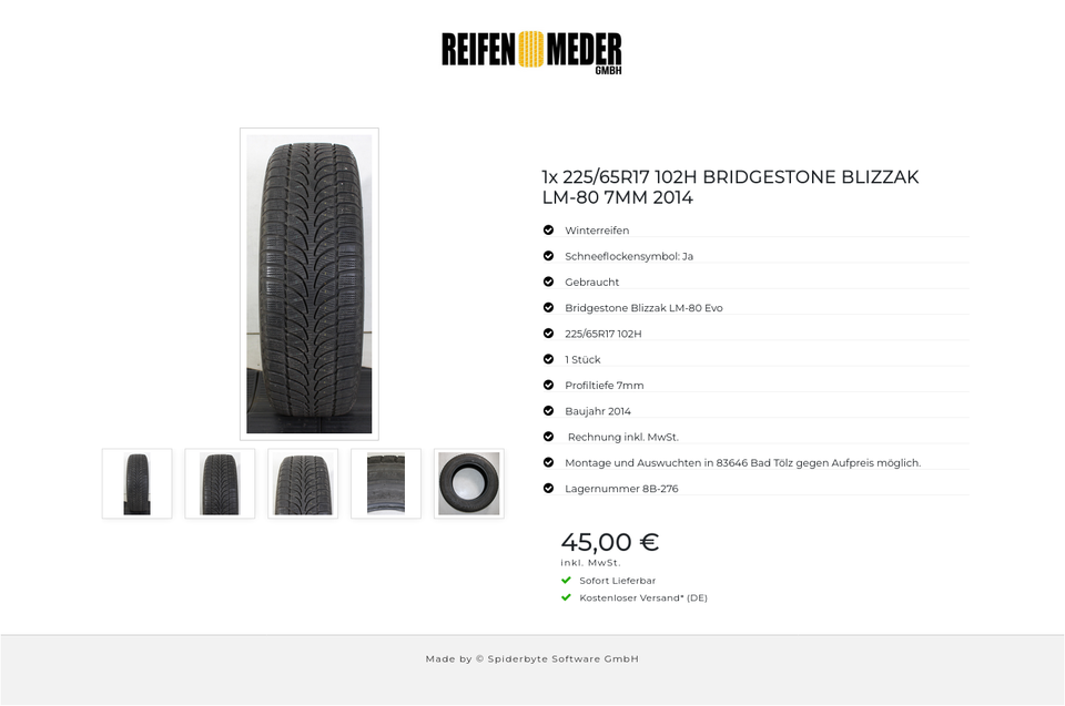 1x 225/65R17 102H BRIDGESTONE BLIZZAK LM-80 7MM 2014 #1TMF – Bild 6