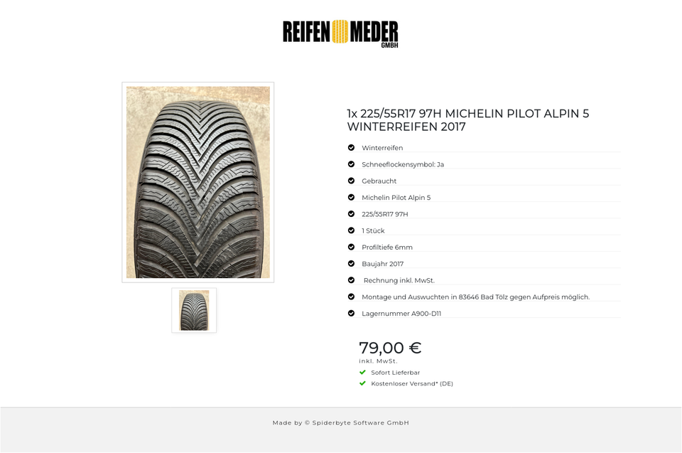 1x 225/55R17 97H MICHELIN PILOT ALPIN 5 WINTERREIFEN 2017 #23EQ – Bild 2