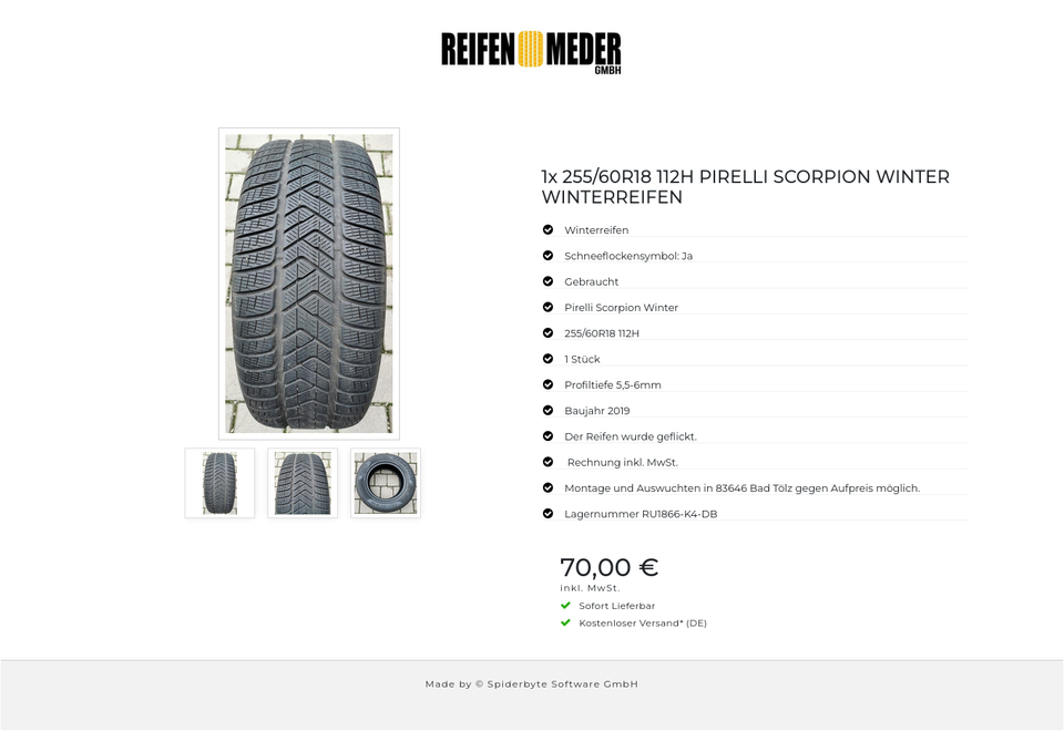 1x 255/60R18 112H PIRELLI SCORPION WINTER WINTERREIFEN #7306 – Bild 4