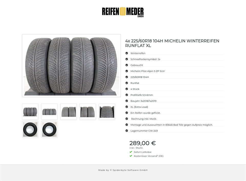 4x 225/60R18 104H MICHELIN WINTERREIFEN RUNFLAT XL #1L5I – Bild 8