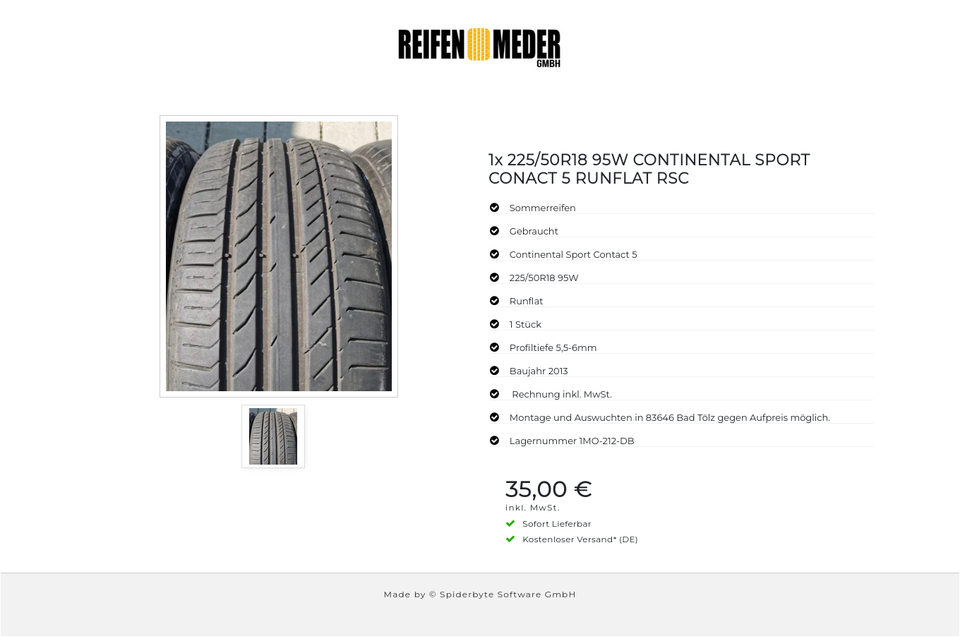 1x 225/50R18 95W CONTINENTAL SPORT CONACT 5 RUNFLAT RSC #4974 – Bild 2