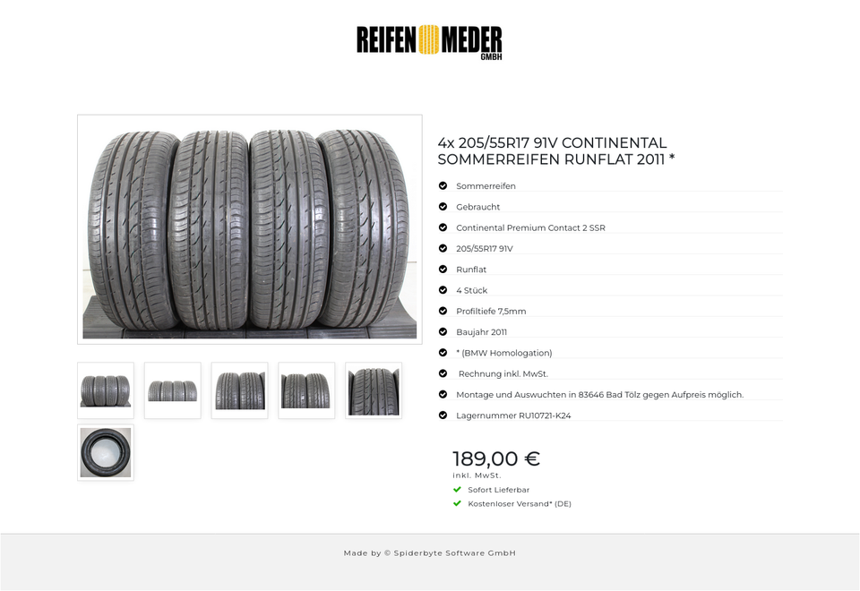 4x 205/55R17 91V CONTINENTAL SOMMERREIFEN RUNFLAT 2011 * #1RQX – Bild 7