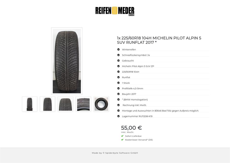 1x 225/60R18 104H MICHELIN PILOT ALPIN 5 SUV RUNFLAT 2017 * #1UWQ – Bild 6