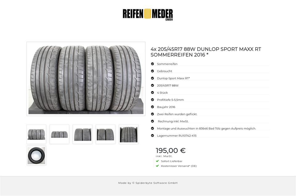 4x 205/45R17 88W DUNLOP SPORT MAXX RT SOMMERREIFEN 2016 * #1RSH – Bild 7